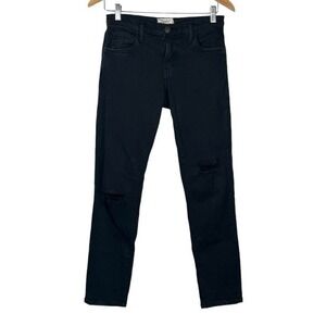 Current/Elliott The Fling Jeans‎ Womens 23 Black Distressed Slim Boyfriend Denim